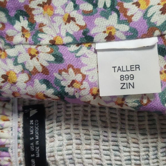 Zara Linen Blend Ditsy Floral Smocked Back Button Front Crop Top S Purple White - Picture 13 of 16